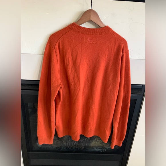 Banana Republic 100% Cashmere Sweater Mens L Crew BR Logo Orange Jumper pullover - Picture 3 of 12